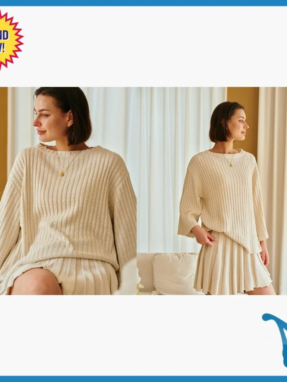 Oversized Lounge Set Long Sleeve Knit Top Pleated Skirt 2 Piece